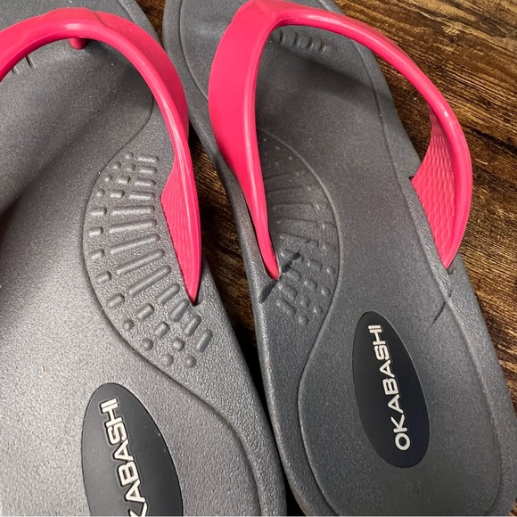 Okabashi Breeze Flip Flops Pink Gray Rubber Arch Support Slip Resistant womens M - Picture 7 of 9